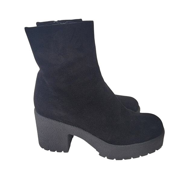 Charles David Badger Suede Round Toe Zip Boots Sz 40 Chunky Block Platform Heel - Picture 1 of 12
